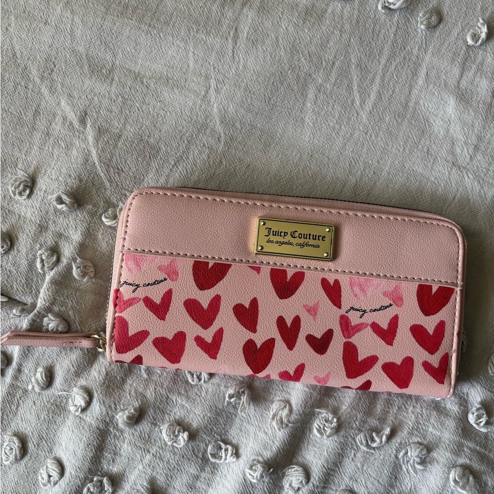 Juicy Couture Pink Wallet with Red Heart Pattern